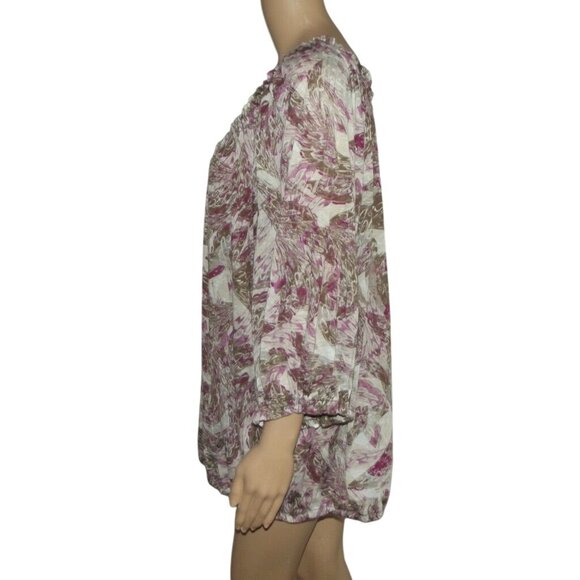 a.n.a. Blouse Womens Size 3X Purple Tan Print Peasant Lightweight Elastic Waist - Picture 8 of 12